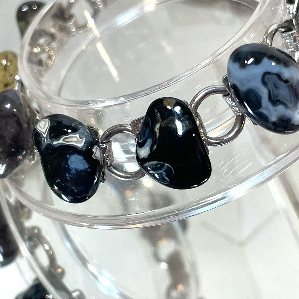 Vintage Multicolored Agate Natural Stone Silver Tone Bracelet | EUC - Picture 12 of 15